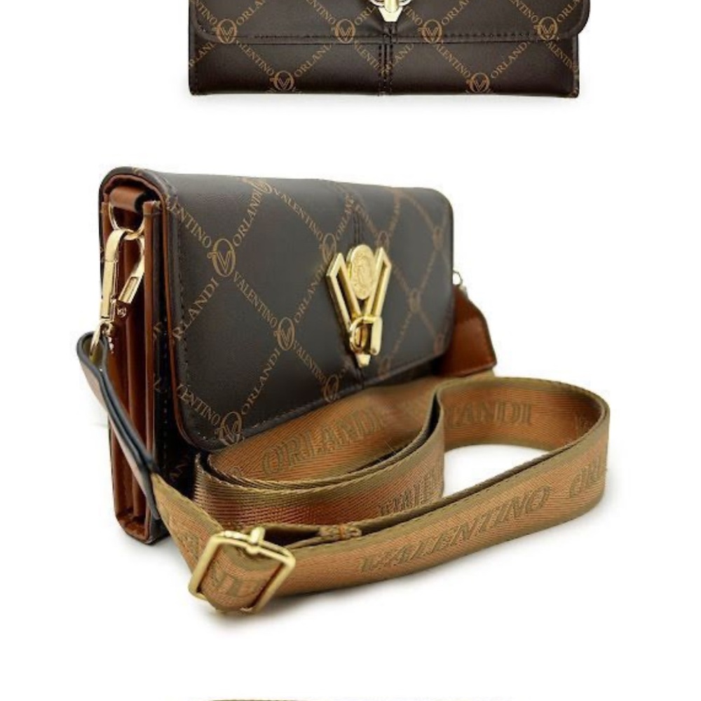 Valentino Dark Brown Crossbody Bag with Gold AccentsSOLD